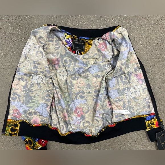 NWT Denim & Flower Ricky Singh Full Zip Floral Bomber Jacket Gold/Black Versace - Picture 12 of 14